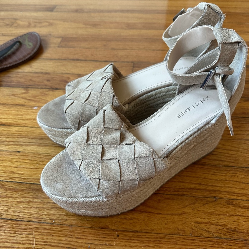 Marc Fisher Beige Woven Wedge Heels